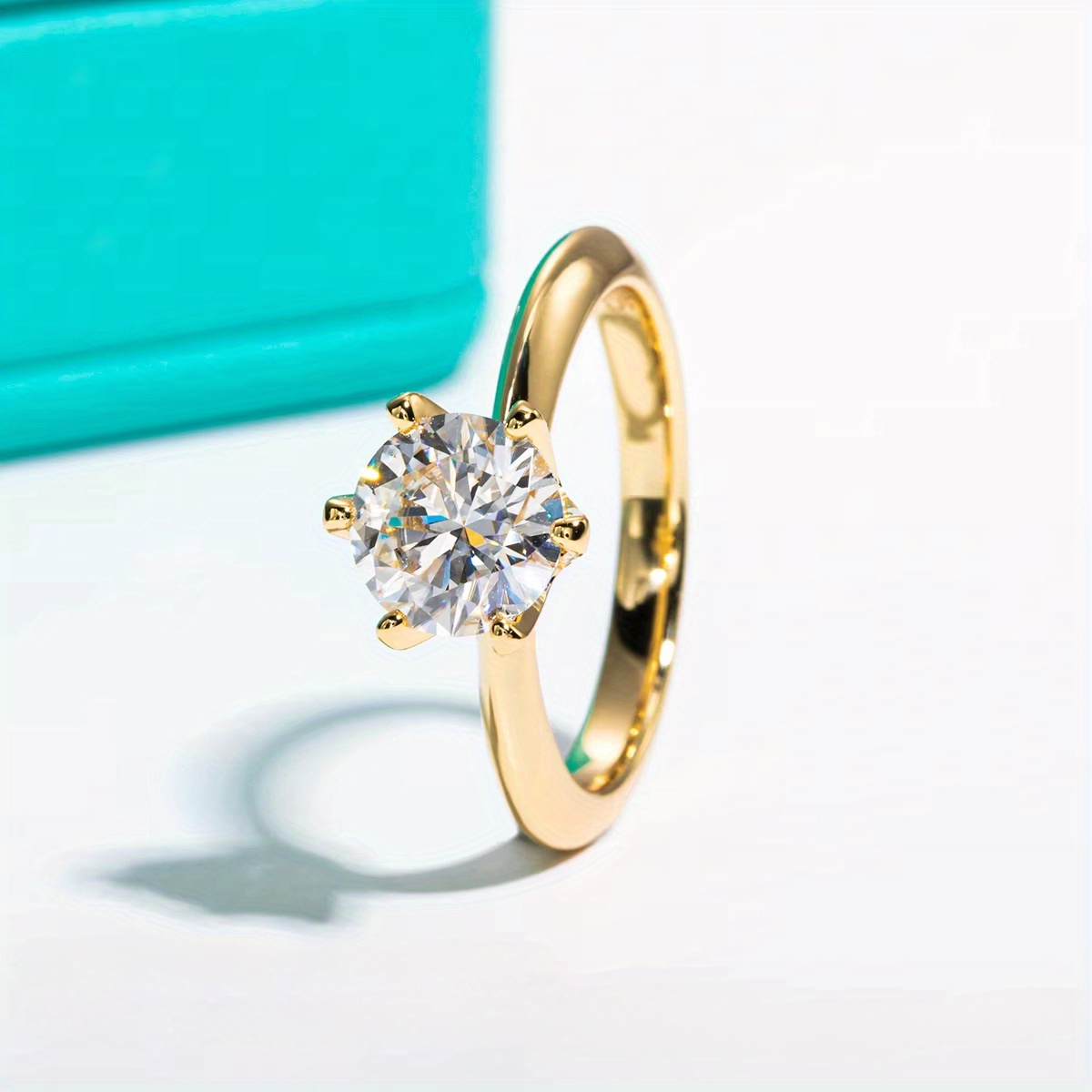 Women's Stylish White Synthetic Moissanite Golden Ring in 925 Silver